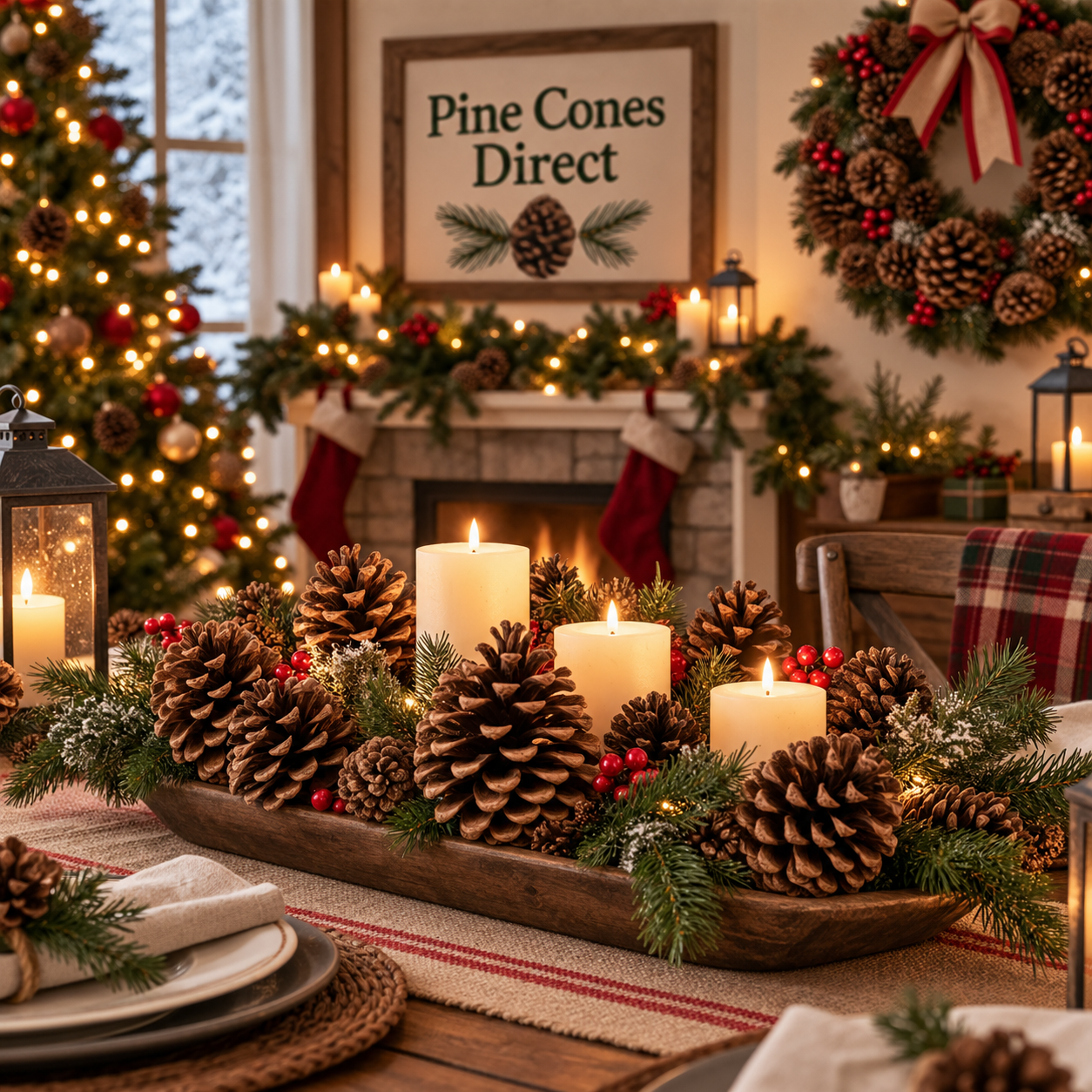 Holiday pine cone decor